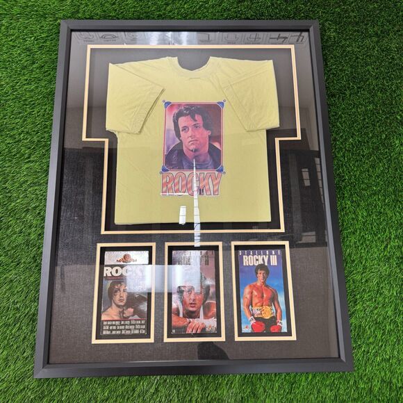 1976 Rocky Movie Collectable Memorabilia Framed Shirt VHS Cover 36x38 - Picture 3 of 16